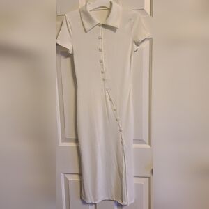 Cream Buttoned Sleeveless Sheath Midi Dress